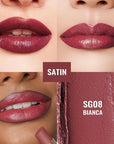 Oulac Plum Lipsticks for Women, Burgundy Matte Lipstick, Full Coverage Lip Color, Satin Matte Finish, Cream Texture, Hydrating, Infused with Hyaluronic Acid, Vegan & Clean Beauty 4g SG08 Bianca