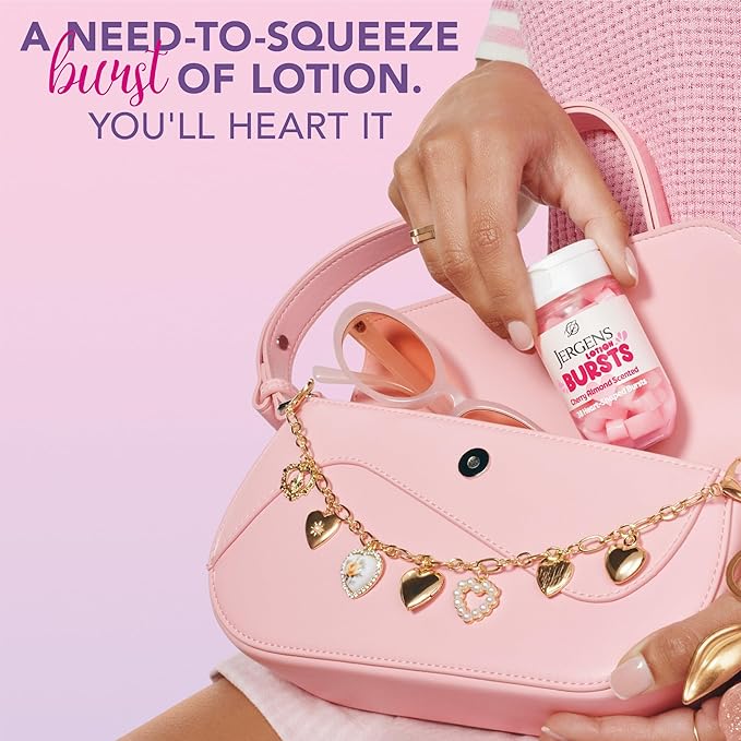 Jergens Cherry Almond Lotion Bursts, Squishy Heart-Shaped Moisturizer Bursts, Lotion Gifts for Teens, 38 Ct