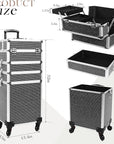 Professional Rolling Makeup Case with Wheels, 5-in-1 Makeup Train Case, Cosmetic Makeup Trolley Cart Travel Cosmetology Case On Wheels with Key for Hairstylists, Nail Tech(Black Crystal)