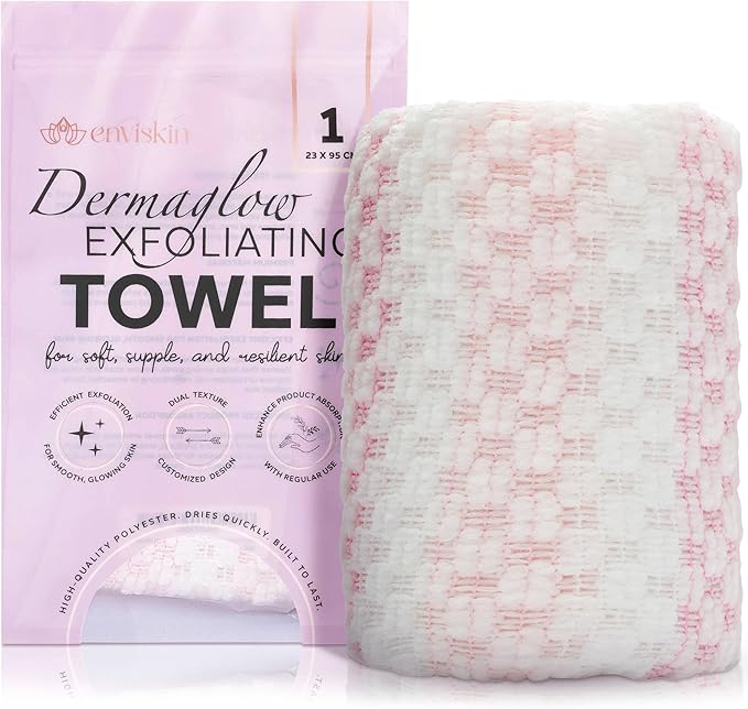 Dermaglow Exfoliating Towel-Dual Texture Washcloth for All Skin Types-Easy to Use Japanese Exfoliating Shower Towel for Women & Men- Body Scrubber Wash Cloth