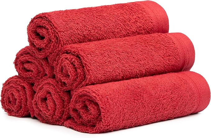 100% Cotton Washcloths Set 13” x 13” | Burgundy Towels | Set of 6 Ultra Soft and Highly Absorbent Washcloths Sets for Bathroom, Gym, Hotel, Spa | Machine Washable Face Towel