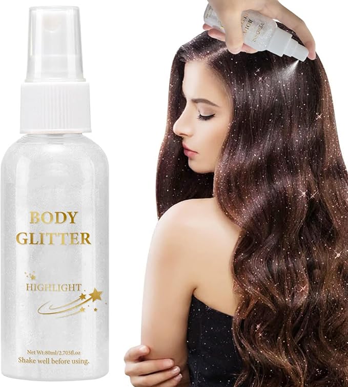 MAEPEOR Body Glitter Spray 4 Colors Quick-Drying and Non-Sticky Body Glitter Spray Moisturizing Bronze Body Shimmer for Face Hair Body (80ML, 11)