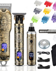 Hair Clippers for Men,Professional Hair Cutting Kit,Cordless Barber Clipper and T-Blade Beard Trimmer Set (Gold-1)