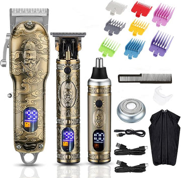 Hair Clippers for Men,Professional Hair Cutting Kit,Cordless Barber Clipper and T-Blade Beard Trimmer Set (Gold-1)