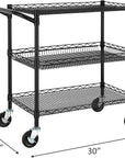 Finnhomy 3 Tier Heavy Duty Commercial Grade Utility Cart, Wire Rolling Metal Trolley with Handle Bar, Steel Kitchen Service Cart with Wheels, Food Storage Trolley on Wheels, NSF Listed, Black