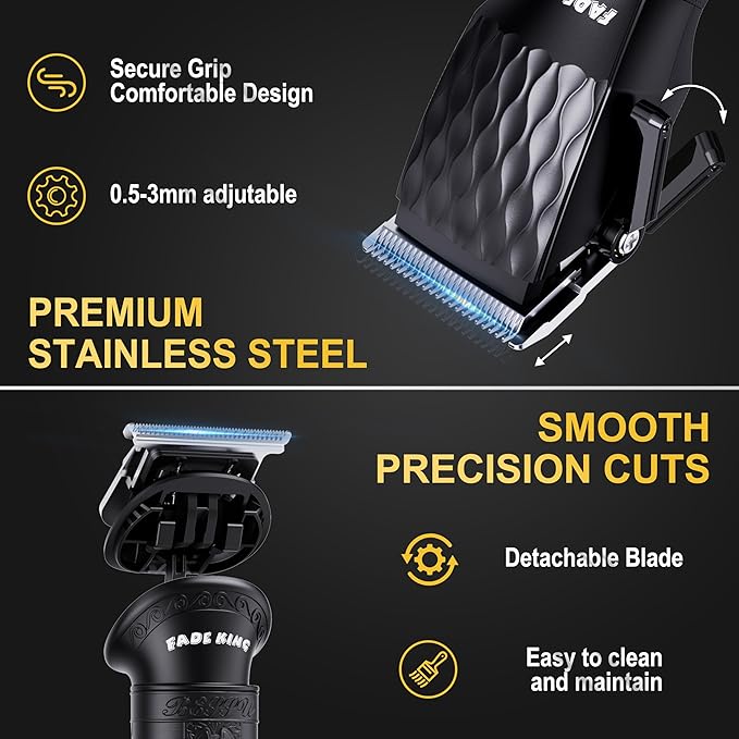 FADEKING® Professional Hair Clippers for Men - Cordless Beard Trimmer for Men, LCD Display Hair Clippers and Trimmer Set for Barber Haircut & Mens Grooming with Travel Case(Black)