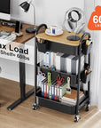 3 Tier Metal Rolling Cart with Wheels and Wooden Table Top, Three Tiered Craft Cart Organizer on Wheels, Black Storage Utility Carts for Art, Diaper Caddy, Baby Nursery, Office, Laundry, Snack, Book