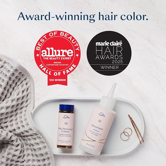 eSalon Permanent Hair Color & Hair Dye Complete Kit - Personal Colorist Kit for Up To 100% Gray Coverage for All Hair Types - Professional-Grade Ammonia-Free Hair Dye (Light Brown Red Copper 6RC)