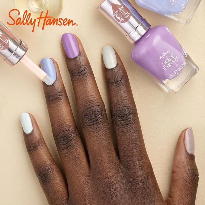 Sally Hansen Color Therapy, Serene Green, Argan Oil, Long Lasting, Nail Treatment, Semi Opaque, Shiny Green Nail Polish