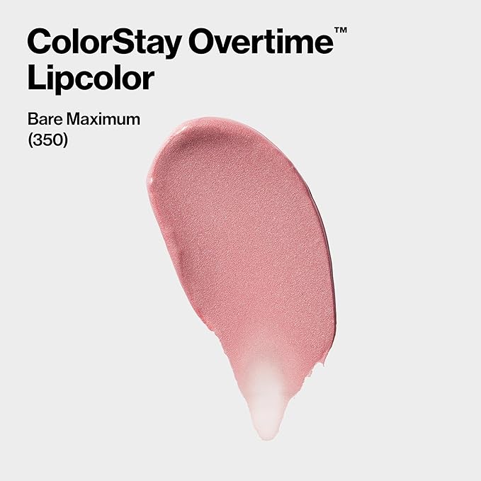 Revlon Liquid Lipstick with Clear Lip Gloss, ColorStay Overtime Lipcolor, Dual Ended with Vitamin E, 350 Bare Maximum, 0.07 Fl Oz