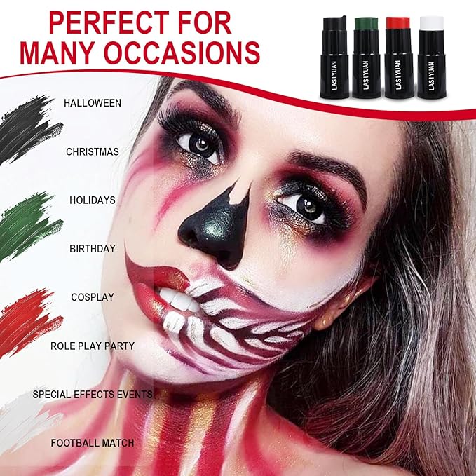 Face Body Paint Stick (RED)，Water Resistant Sports Body Makeup Athletes Softball， Football Baseball Eye Stick， Professional Halloween Face Makeup Kit ，for Halloween costume， Zombie Clown Vampire