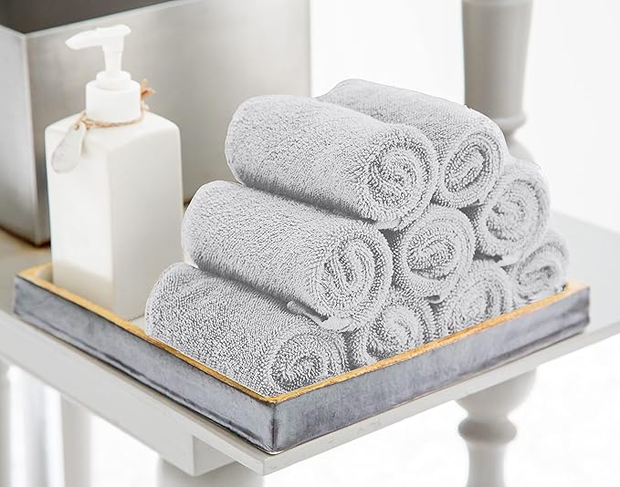Utopia Towels 24 Pack Cotton Washcloths Set, 100% Ring Spun Cotton, Premium Quality Flannel Face Cloths, Highly Absorbent and Soft Feel Fingertip Towels, Silver
