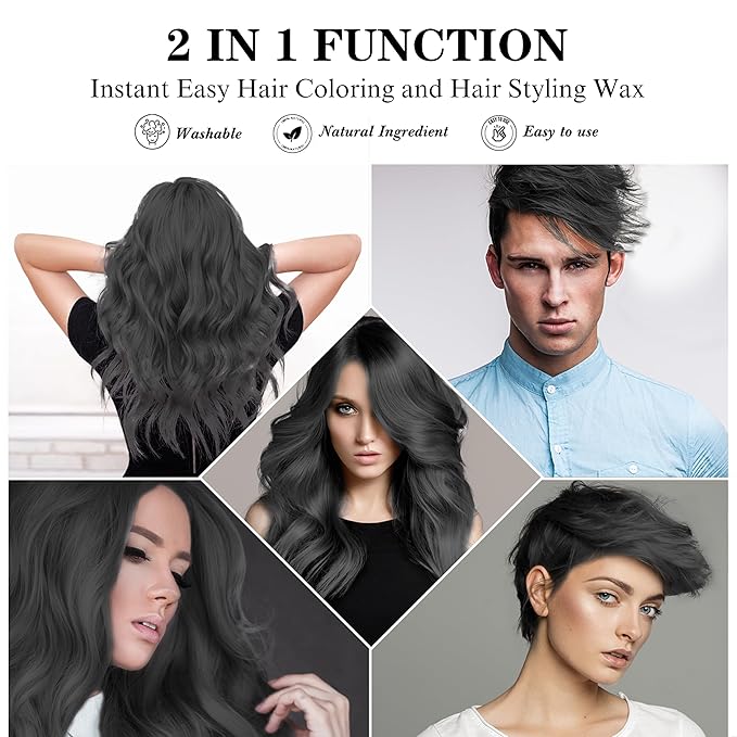 Temporary Black Hair Spray Color Wax 4.23 oz, Instant Natural Hairstyle Cream Dye, Disposable Coloring Mud for Men Women Youth, Washable Styling Pomades, Party Cosplay DIY Halloween
