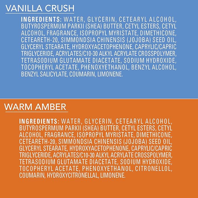 Jergens Shea Fusion Body Lotion Dual Pack, Moisturizer with Shea Butter and Vitamin E, Vanilla Crush 14 fl oz and Warm Amber 14 fl oz, Pack of 2