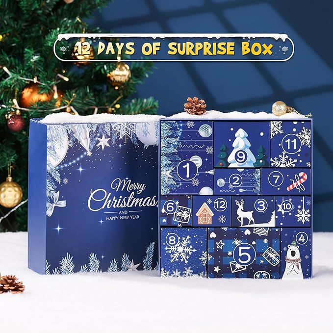 Advent Calendar 2025 Women-12 Days of Christmas Advent Calendars for Adult Women and Teen Girls, Luxury Spa Self Care Christmas Gifts Basket Countdown Calendar for Mom Wife Girlfriend Blue