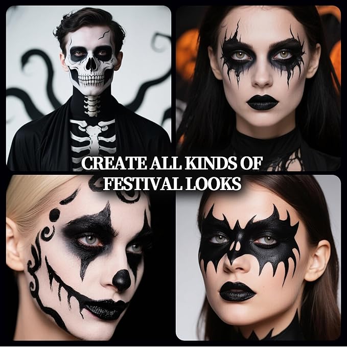 Matte Black Face Body Paint Stick, Colored Professional Full-Coverage Oil-Based Cream Face Body Painting Stick, Eye Black Sticks for Halloween Cosplay Christmas Party, Foundation Makeup for Adults-12