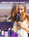 Bath and Body Gift Basket for Women and Men - Lavender Relaxing Spa Set With Massage Body Rush, Bath Bomb - Birthday Gifts for Her, Mom - Unique Self Care Idea