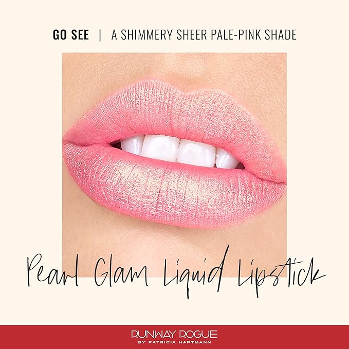Runway Rogue Pearl Glam Long Wear Shimmer Liquid Lipstick, Metallic Light-Pink Lipstick with Gold and Rose Shimmer, ‘Go See’