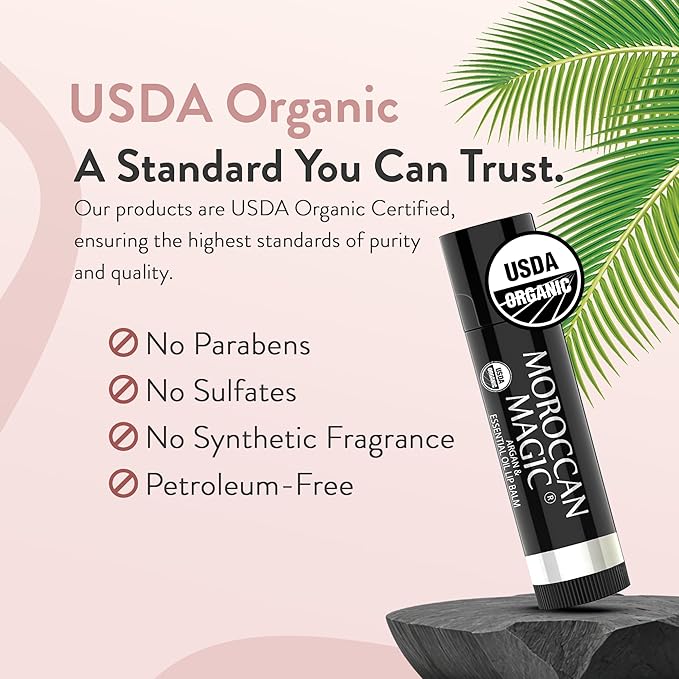 Moroccan Magic Organic Lip Balm Variety 3 Pack | Rose, Peppermint Eucalyptus, Lemon Thyme | Ultra Hydrating Argan and Essential Oils | Smooth Application | Non-Toxic Cruelty Free | Natural Gift Set