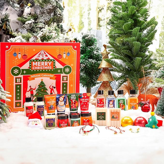 2025 Advent Calendar, New Year Gifts for Women with Hand Cream, Bubble Bath, Body Butter, Necklace, Bracelet, Brooch, Beauty Skincare Bath and Body Gift Set, 24 Days of Holiday Gift
