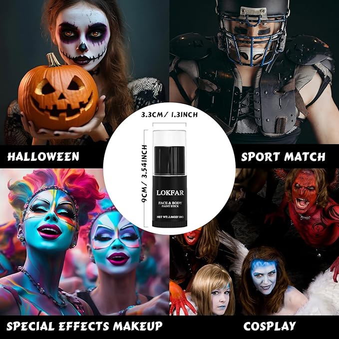 Black & Green & White Face Body Paint Stick, White Foundation Makeup, Football Baseball Eye Black Stick, Professional Halloween Face Makeup Kit for Zombie Clown Vampire Skeleton Witch Joker