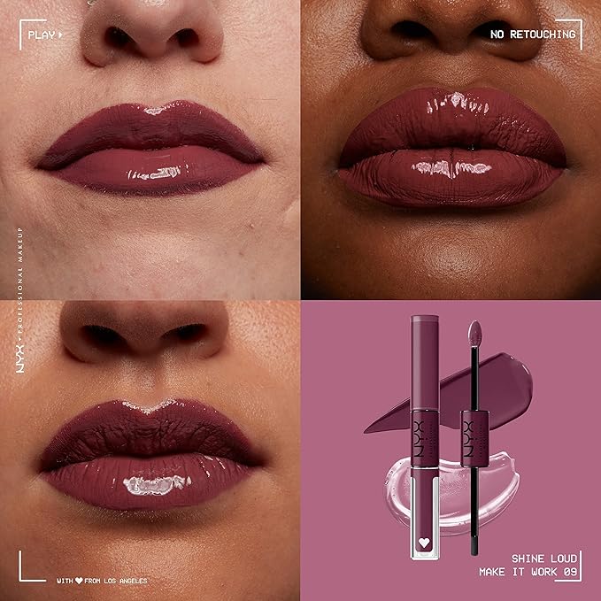 NYX Professional Makeup Shine Loud, Long-Lasting Liquid Lipstick with Clear Lip Gloss - Make It Work (Cool-Toned Plum)