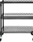 Finnhomy 3 Tier Heavy Duty Commercial Grade Utility Cart, Wire Rolling Metal Trolley with Handle Bar, Steel Kitchen Service Cart with Wheels, Food Storage Trolley on Wheels, NSF Listed, Black