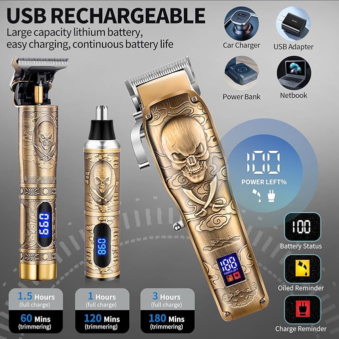 Roziapro Hair Clipper for Men Zero Gapped Nose Hair Trimmer Set Professional Barber Clippers for Haircut Cordless Beard Trimmer, Rechargeable Clippers Set for Hair Cutting (Gold)