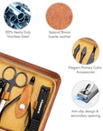 FAMILIFE Manicure Set, Professional Manicure Kit Nail Clipper Set Stainless Steel Pedicure Tools Kit with Leather Travel Case for Women Girl Men (Brown)