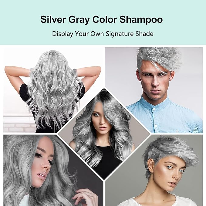 Fvquhvo Silver Gray Hair Dye Shampoo, Instant Hair Color Shampoo, Silver Hair Dye for Women Men, Lasting Champu Para Canas, Easy to Use 16.90 Fl Oz