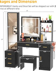 INTERGREAT Makeup Vanity Desk with Lights and Full-Length Mirror, Black Vanity Table Set with 3 Lighting Modes, Dressing Table with Drawers, Large Vanity Desk for Women and Girls' Bedroom
