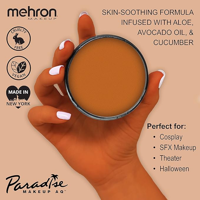 Mehron Makeup Paradise Makeup AQ Pro Size | Stage & Screen Performance, Face & Body Painting, Beauty, Cosplay, and Halloween | Water Activated Face Paint, Body Paint 1.4 oz (40 g) - Foxy