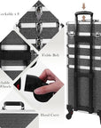 Professional Rolling Makeup Case with Wheels, 5-in-1 Makeup Train Case, Cosmetic Makeup Trolley Cart Travel Cosmetology Case On Wheels with Key for Hairstylists, Nail Tech(Black Crystal)