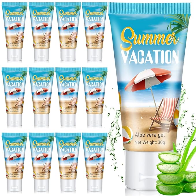 12 Pcs Mini Aloe Vera Gel Travel Size Bulk for Summer Vacation Party 1oz After Sun Aloe Vera Gel Sunburn Relief Hydrating Face Body Moisturizer Cream for Gifts Summer Party Supplies