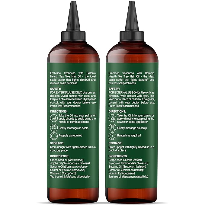 Botanic Hearth 100% Pure Tea Tree Oil For Hair Growth | Infused with Jojoba & Grapeseed Oils | Hair Oil Repairs Dry Damaged Hair, Strengthening, Healthier - Hair Tonic, 6.7 fl oz (pack of 2)
