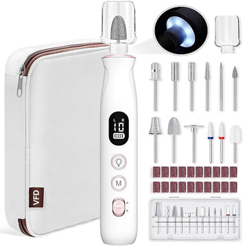 Electric Nail Drill, Cordless 2000 mAh Rechargeable Portable Nail File 12 in 1 Kit for Thick Toenails, 10 Speeds Nail Dril Machine Professional Manicure Pedicure for Hand Natural Nails Care (White)