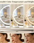 ROLOVE Makeup Mirror with Lights, 18 Inch Vanity Mirror with Lights, Lighted Makeup Mirror, Smart Touch Control 3 Colors Dimmable Round Lighted Vanity Mirror, Tabletop ＆ Desk Mirror, 360°Rotation