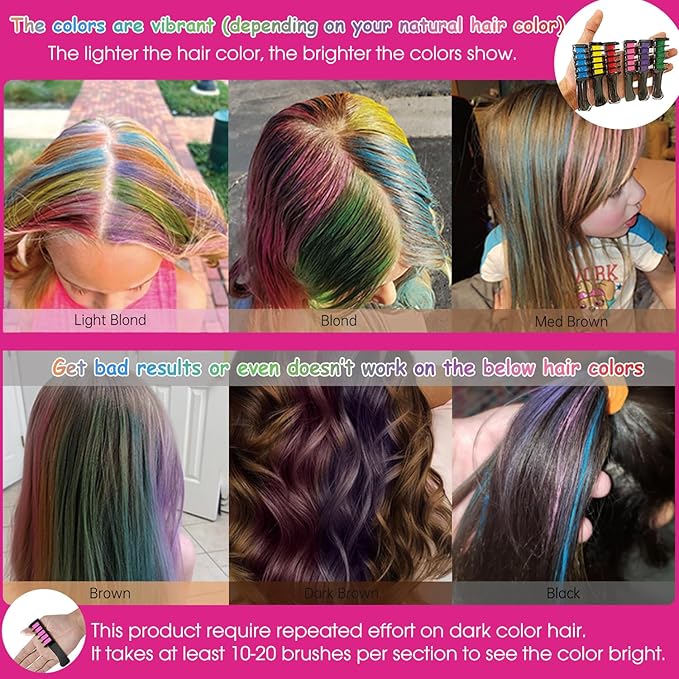New Hair Chalk Comb Temporary DIY Hair Color for girls kids age 4 5 6 7 8 9 10 Washable Hair Chalk for Children's Day Birthday Cosplay (Blue, Yellow, Purple, Red, Green, Pink)