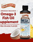 Barlean's Pina Colada Omega 3 Fish Oil Liquid Supplement 1080mg of High Potency EPA & DHA Omegas, Smoothie Flavored & Burpless Omega 3 for Kids and Adults, 16 oz
