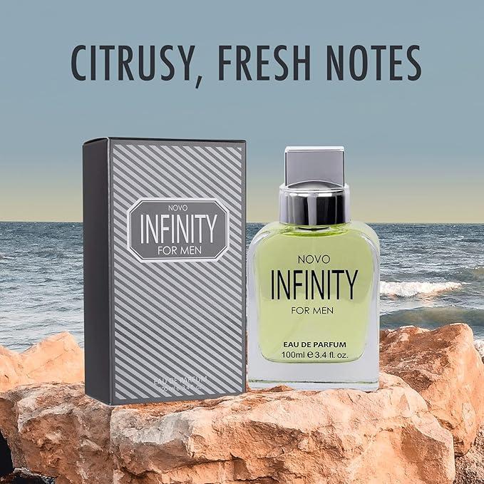 NovoGlow Novo Infinity for Men- 3.4 Fluid Ounce Eau De Parfum Spray for Men - Refreshing Citrusy & Floral Top Notes Smell Fresh All Day Long Lovely Gift Occasions