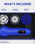 Premium Face Scrubber, Deep Pore Cleansing Brush, Waterproof & Rechargeable Face Scrub Brush for Men& Women, Electric Facial Exfoliator with 3 Brushes, 3 Intensities, 2 Modes with Eye Rollor - Azure