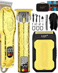 Professional Hair Clipper Set for Men Electric Shaver Razor Cordless Hair Cutting Barber Clippers Beard Trimmer Men’s Grooming Kit Gifts for him (Gold)