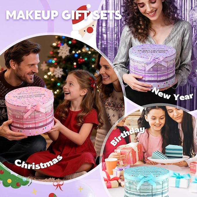 Color Nymph Makeup Advent Calendar 2025, 24 Days Advent Calendar Mystery Box for Christmas, Makeup Gift Sets - Xmas Beauty Countdown Calendar Cosmetics Kit for Women Girls Teens Daughters #Purple