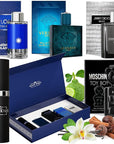 Mens Cologne Gift Sets Bundle Mini Bottle – Designer Mens Cologne Sampler Sets with Refillable Atomizer – Box Includes Versace, Moschino, Mont Blanc, Jimmy Choo Travel Size (0.17 Oz Each)
