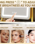 ROLOVE Vanity Mirror with Lights, 18"x22" LED Makeup Mirror with 10X Magnification, Smart Touch 3 Colors Dimmable, Light Up Mirror for Makeup Desk, 360° Rotation, Gold
