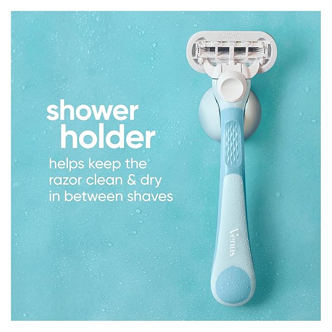 Gillette Venus Extra Smooth Razor for Women, Includes 1 Reusable Razor Handle + 4 Refills, 5-Bladed, Ergonomic No-Slip Gel Handle and Shower Holder