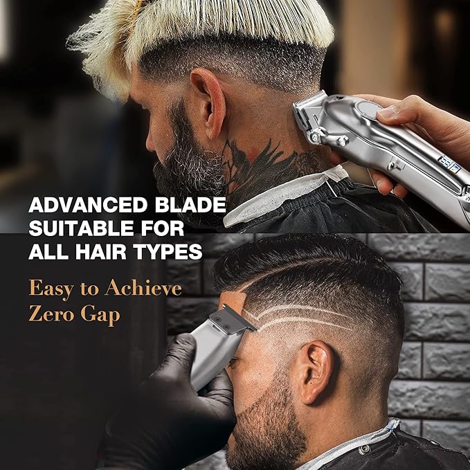 SUPRENT® PRO Professional Hair Clippers for Men- Hair Cutting Kit & Zero Gap T-Blade Trimmer Combo- Cordless Barber Clipper Set with LED Display for Mens Gifts (Silver)