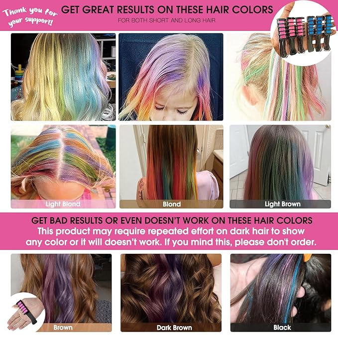 New Hair Chalk Comb Temporary Hair Color Dye for Girls Kids with Light Color Hair, Washable Hair Chalk for Girls Age 4 5 6 7 8 9 10 Birthday Cosplay DIY, Christmas, New Year (Pink+Blue)