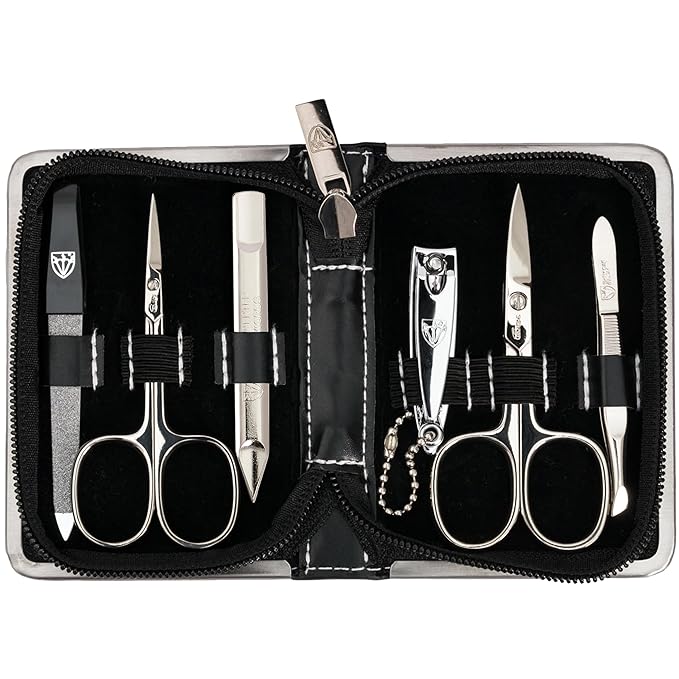 3 Swords Germany - brand quality 6 piece manicure pedicure kit set for professional finger & toe nail care with synthetic leather case - Made in Germany - black