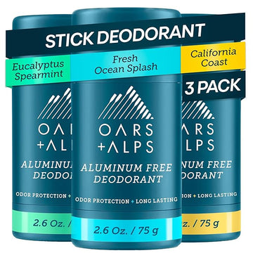Oars + Alps Deodorant for Men & Women, Aluminum Free Deodorant for Men, Dermatologist Tested, Clean Ingredients, Non Toxic, Vegan, Long Lasting, Odor Protection, Variety Pack 3pk, 2.6oz